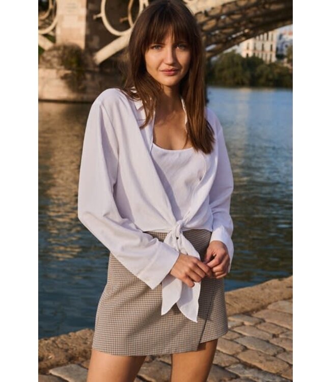 YAYA Checked mini skirt with faux wrap detail - BEIGE DESSIN