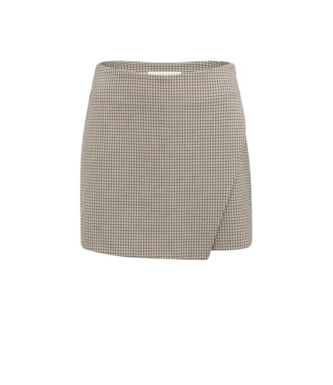 YAYA Checked mini skirt with faux wrap detail - BEIGE DESSIN
