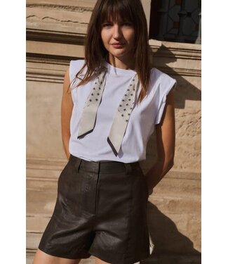 YAYA Double-layer sleeveless top with scarf detail - SLATE BLACK BROWN DESSIN