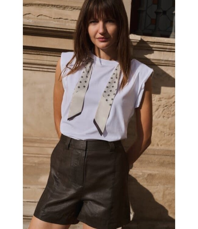 YAYA Double-layer sleeveless top with scarf detail - SLATE BLACK BROWN DESSIN
