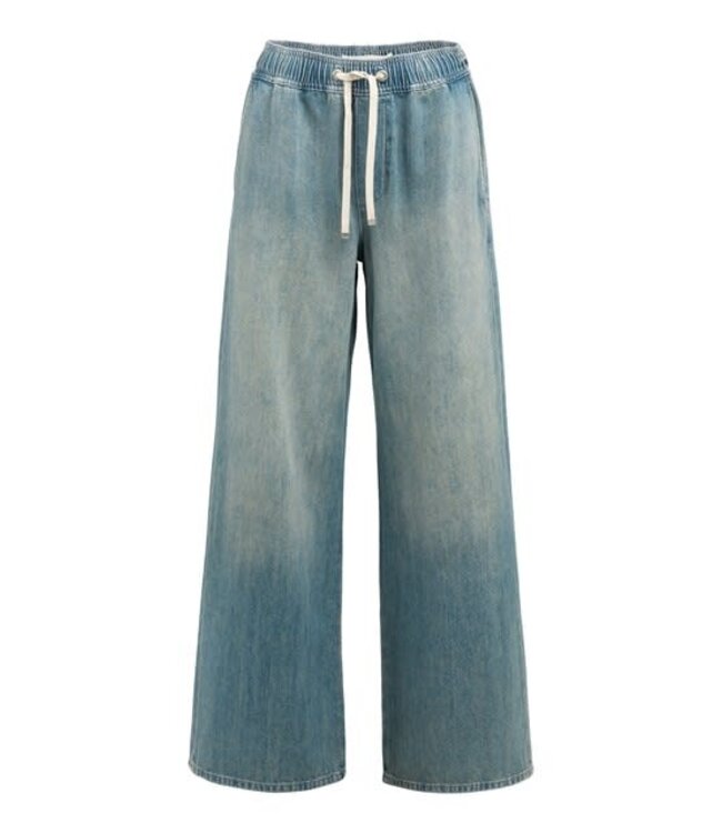 YAYA Denim trousers with wide legs and drawstring - MID BLUE DENIM