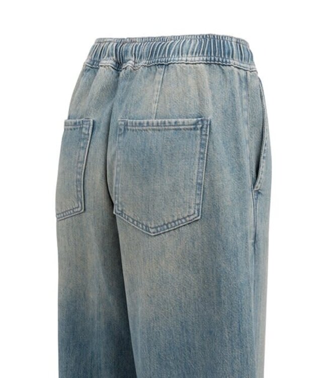 YAYA Denim trousers with wide legs and drawstring - MID BLUE DENIM