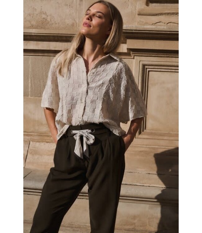 YAYA Jacquard blouse with short wide sleeves - BEIGE
