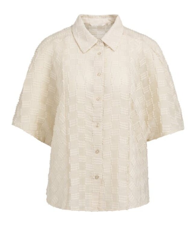YAYA Jacquard blouse with short wide sleeves - BEIGE