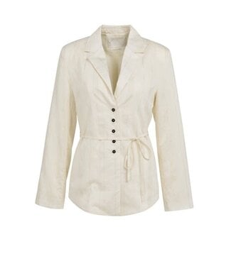YAYA Pinstripe blazer with tie belt - MILK BEIGE DESSIN