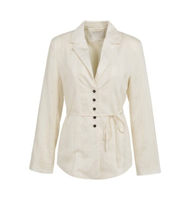 YAYA Pinstripe blazer with tie belt - MILK BEIGE DESSIN