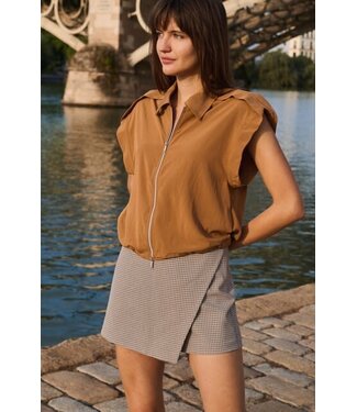 YAYA Blouse jacket with zipper and cap sleeves - FOXTROT BROWN