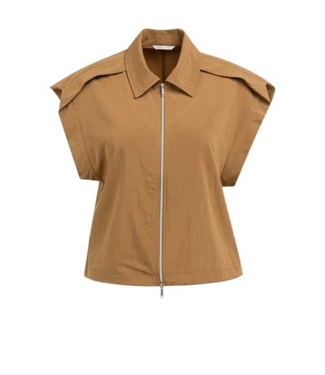 YAYA Blouse jacket with zipper and cap sleeves - FOXTROT BROWN
