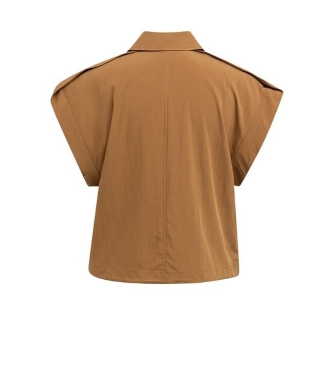 YAYA Blouse jacket with zipper and cap sleeves - FOXTROT BROWN