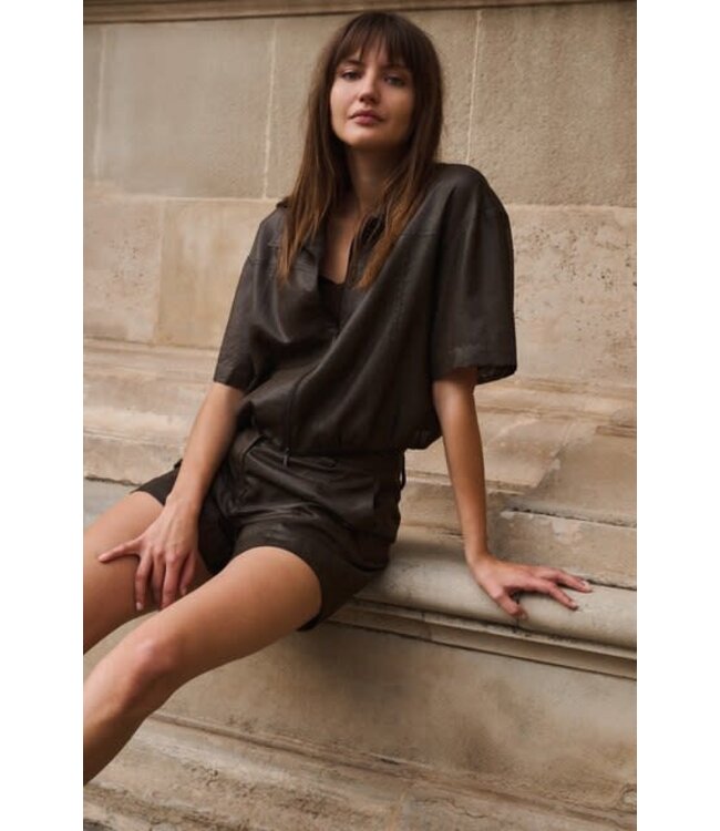 YAYA Blouse jacket with coated finish - DELICIOSO BROWN