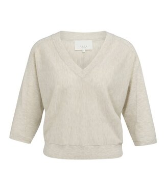 YAYA V-neck sweater with three-quarter sleeves and seam details - BEIGE MELANGE