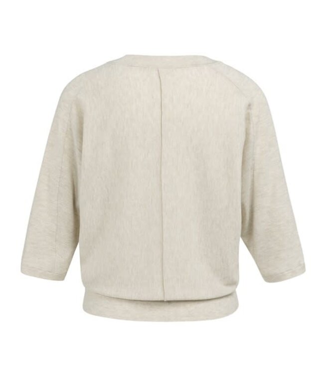 YAYA V-neck sweater with three-quarter sleeves and seam details - BEIGE MELANGE