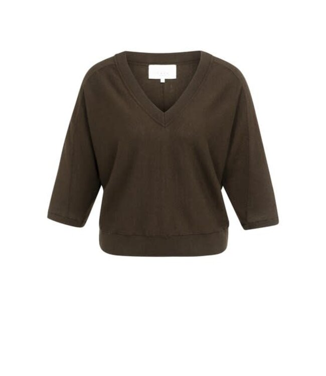 YAYA V-neck sweater with three-quarter sleeves and seam details - DELICIOSO BROWN MELANGE