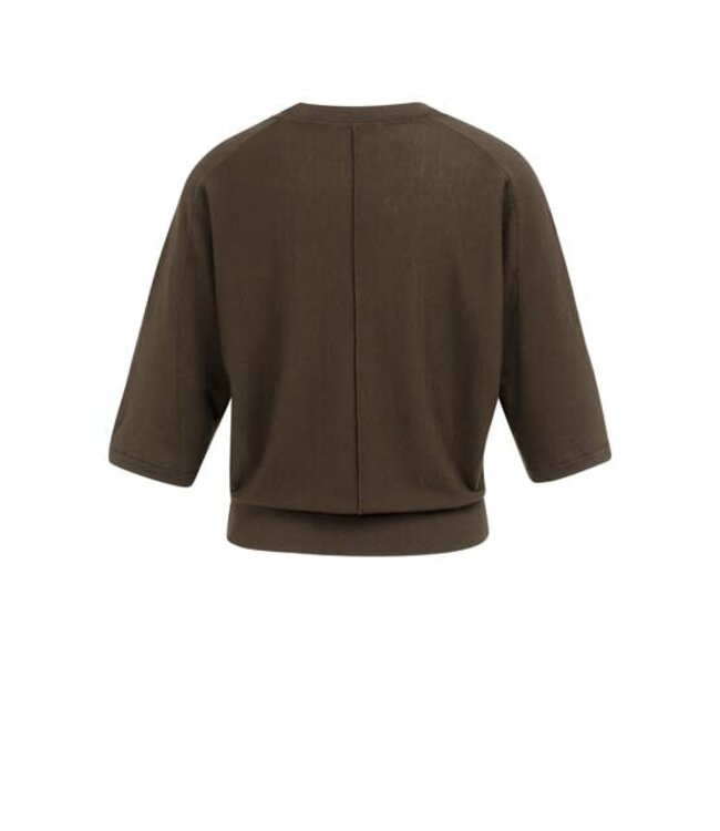 YAYA V-neck sweater with three-quarter sleeves and seam details - DELICIOSO BROWN MELANGE