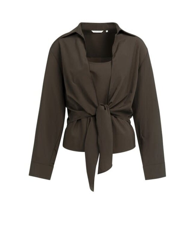 YAYA Knotted blouse with matching sleeveless top - DELICIOSO BROWN