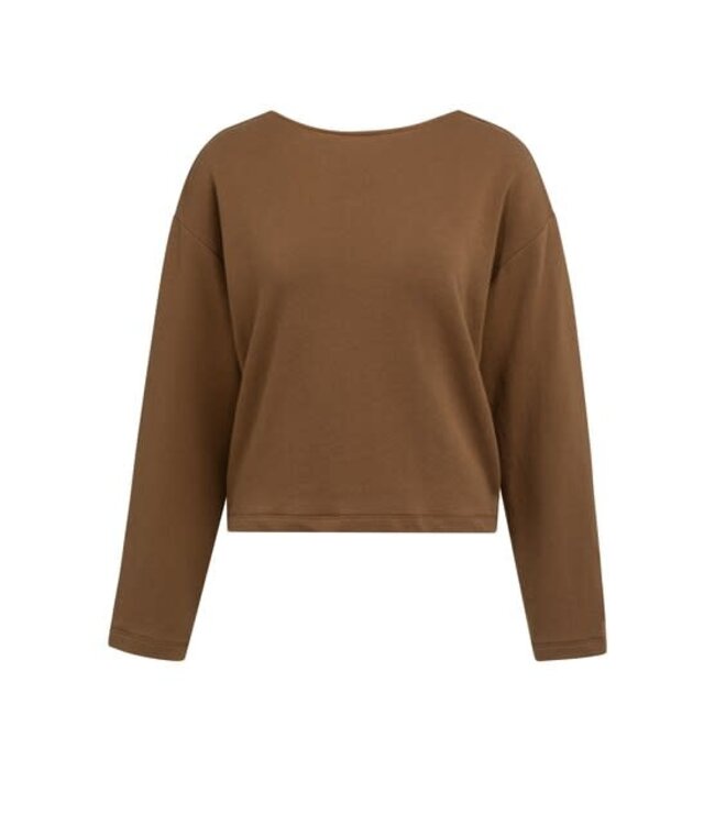 YAYA Sweater with V-neck and twisted detail at the back - PARTRIDGE BROWN