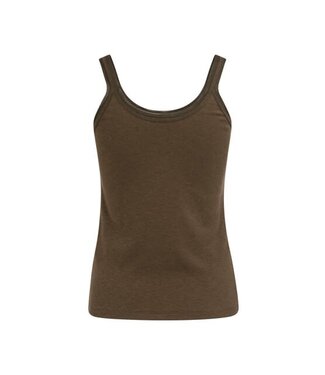 YAYA Fitted singlet with mesh trim - FOXTROT BROWN