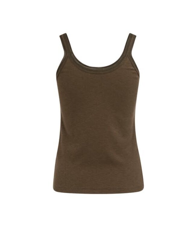 YAYA Fitted singlet with mesh trim - FOXTROT BROWN