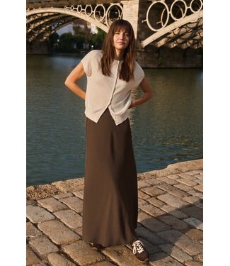YAYA A-line maxi skirt with elastic waistband - SLATE BLACK BROWN