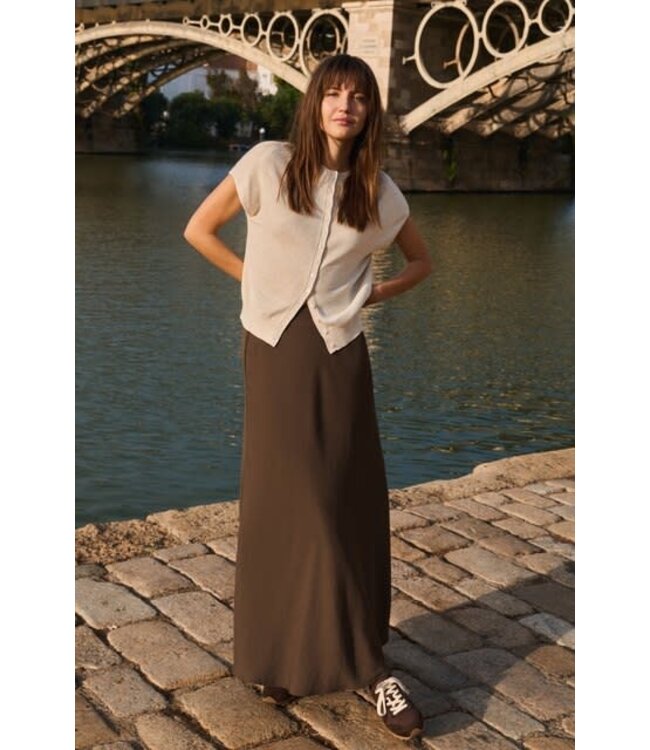 YAYA A-line maxi skirt with elastic waistband - SLATE BLACK BROWN