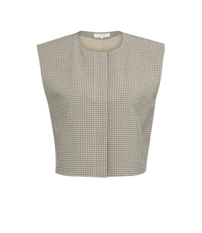 YAYA Checked gilet with shoulder pads - BEIGE DESSIN