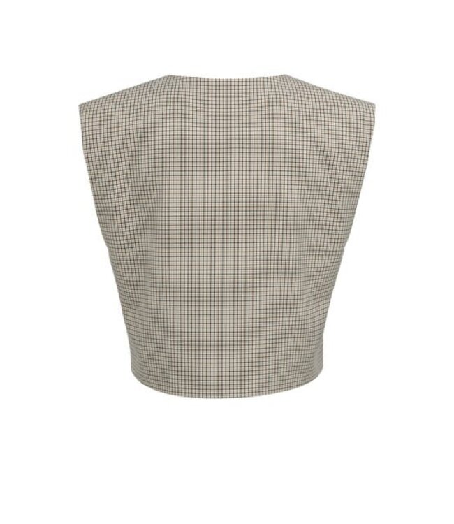 YAYA Checked gilet with shoulder pads - BEIGE DESSIN