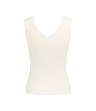 YAYA Ribbed top with V-neck and shoulder details - BEIGE