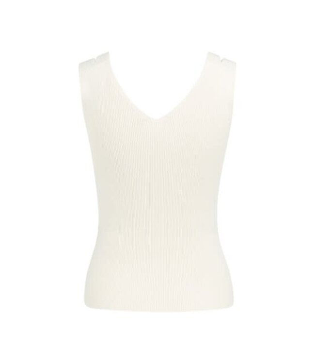 YAYA Ribbed top with V-neck and shoulder details - BEIGE