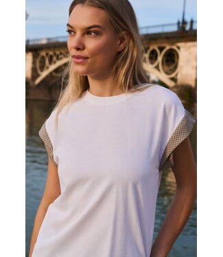 YAYA Top with woven cuff details - PURE WHITE