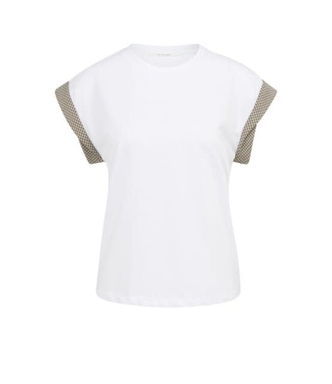 YAYA Top with woven cuff details - PURE WHITE