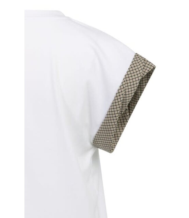 YAYA Top with woven cuff details - PURE WHITE