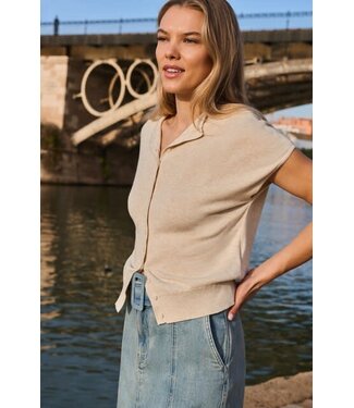 YAYA Knitted cardigan with short sleeves and front buttons - BEIGE MELANGE