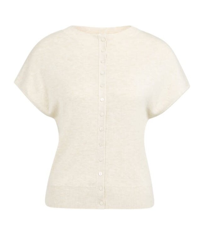 YAYA Knitted cardigan with short sleeves and front buttons - BEIGE MELANGE
