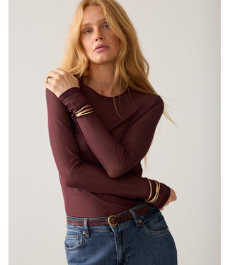 Summum Woman Round Neck Top Long Sleeve Mesh Solid