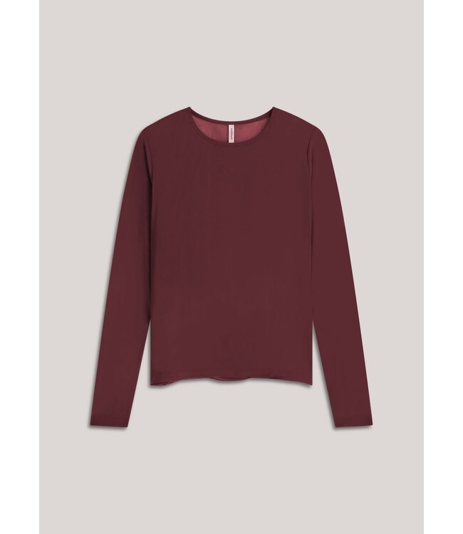 Summum Woman Round Neck Top Long Sleeve Mesh Solid