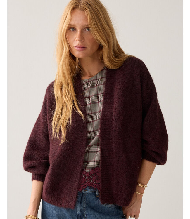 Summum Woman Puff sleeve cardigan Cozy melange knit