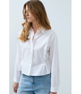YAYA Poplin blouse with button detail - PURE WHITE