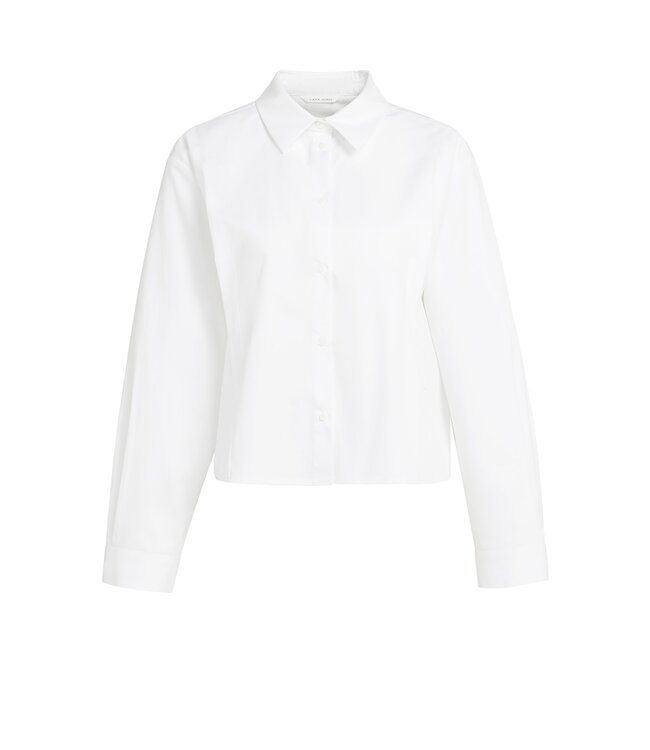 YAYA Poplin blouse with button detail - PURE WHITE