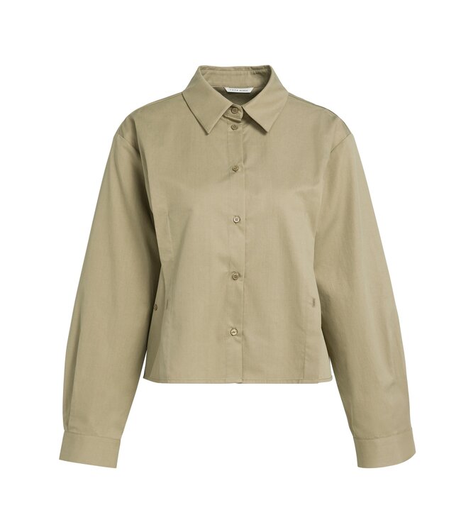 YAYA Poplin blouse with button detail - ELMWOOD GREEN