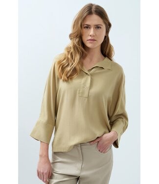 YAYA Soft blouse with polo collar - OLIVE GRAY GREEN