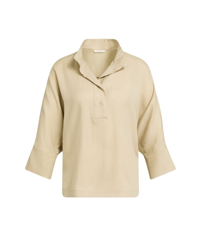 YAYA Soft blouse with polo collar - OLIVE GRAY GREEN