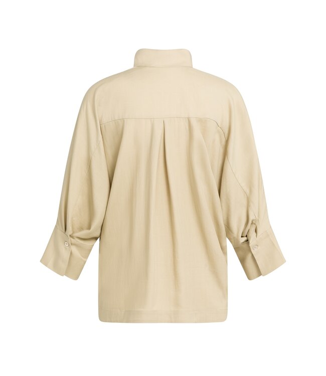 YAYA Soft blouse with polo collar - OLIVE GRAY GREEN