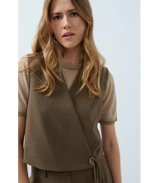 YAYA Woven gilet with wrap effect - TEAK BROWN