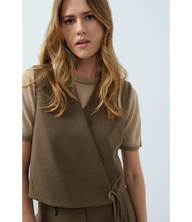 YAYA Woven gilet with wrap effect - TEAK BROWN