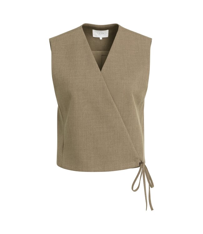 YAYA Woven gilet with wrap effect - TEAK BROWN