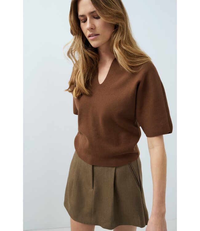 YAYA Woven mini skort with pleaths - TEAK BROWN