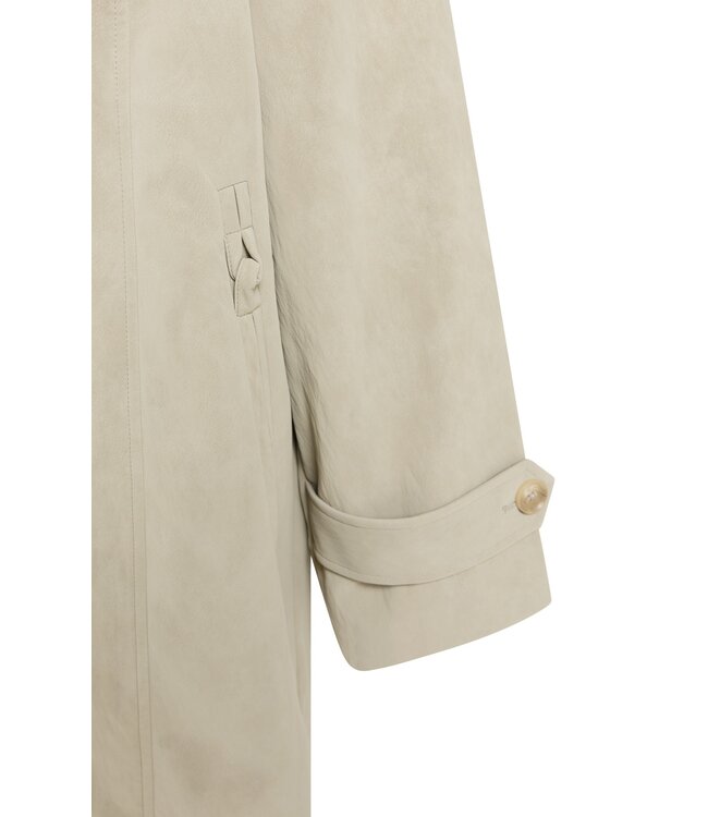 YAYA Faux nubuck leather long jacket with detachable collar - PURE CASHMERE GREY