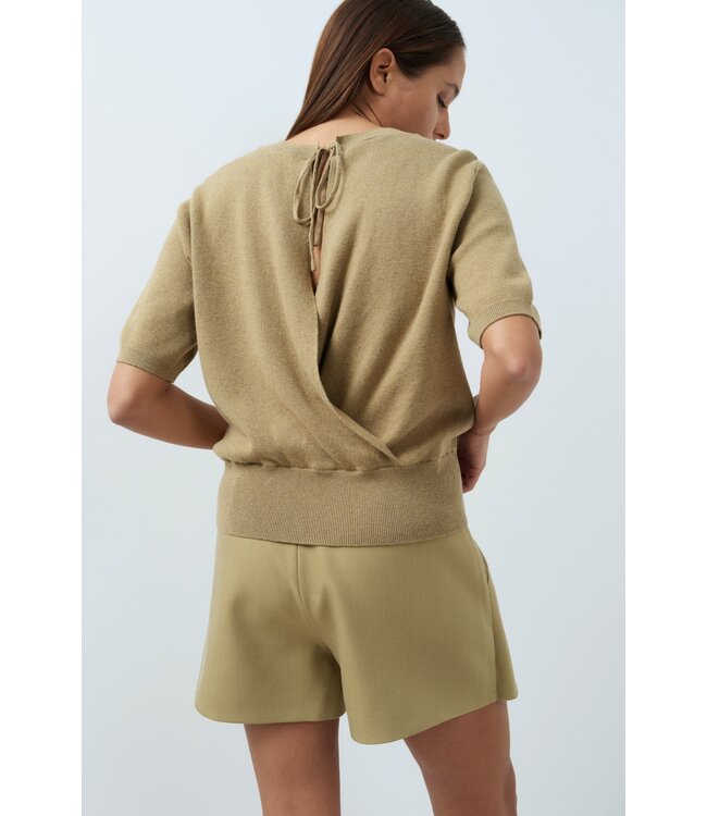 YAYA Short sleeve sweater with open back - ELMWOOD GREEN MELANGE