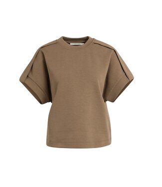 YAYA Sleeveless sweatshirt with pleated shoulder - TEAK BROWN