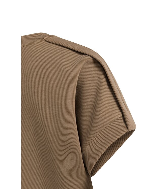 YAYA Sleeveless sweatshirt with pleated shoulder - TEAK BROWN